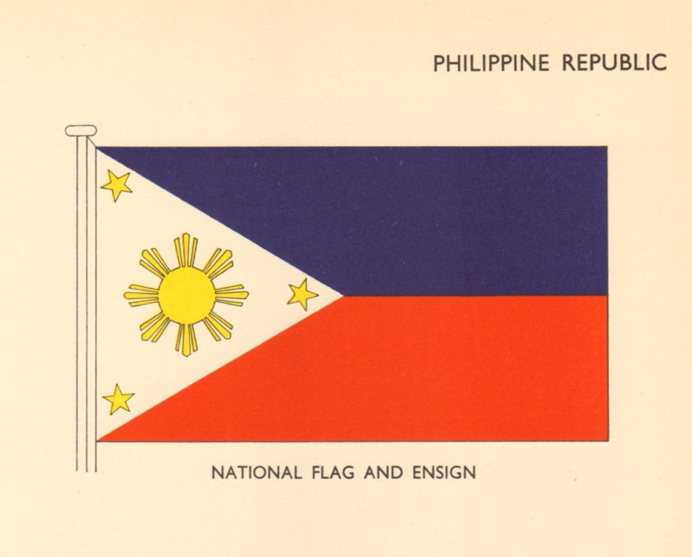 PHILIPPINES FLAGS. Philippine Republic. National Flag and Ensign 1955 print