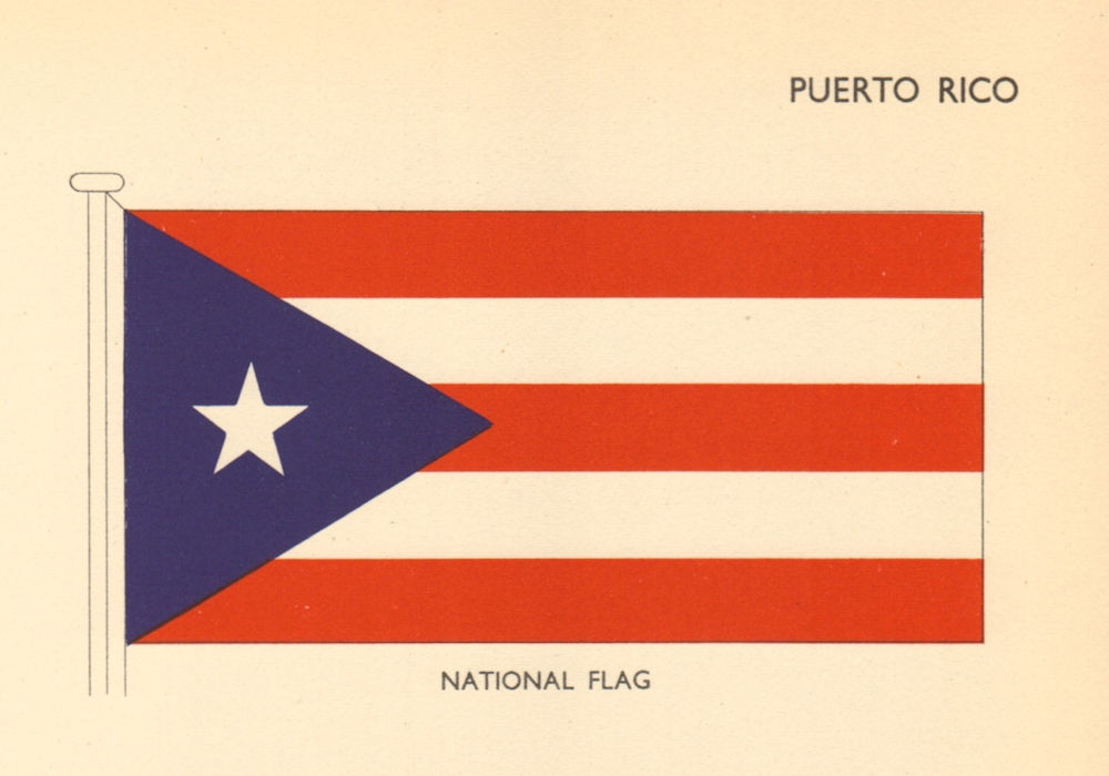PUERTO RICO FLAGS. National Flag 1955 old vintage print picture