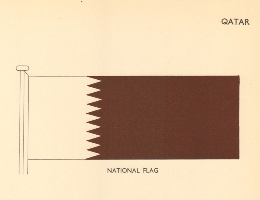QATAR FLAGS. National Flag 1955 old vintage print picture
