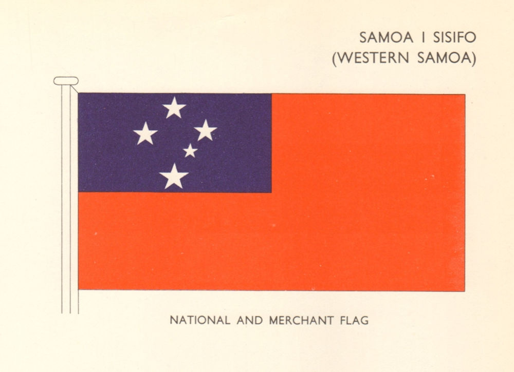 WESTERN SAMOA FLAGS. Samoa I Sisifo National and Merchant Flag 1968 old print