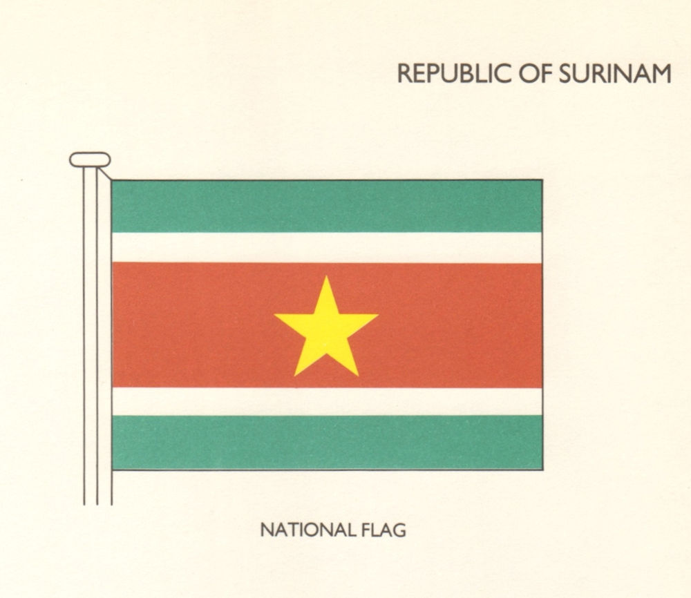 SURINAME FLAGS. Republic of Surinam. National Flag 1985 old vintage print