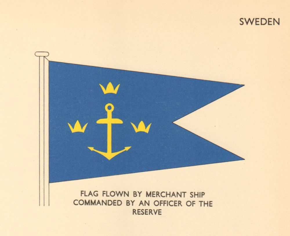 Associate Product SWEDEN FLAGS. Flag flown by Merchant Ship commanded by a Reserve Officer 1955