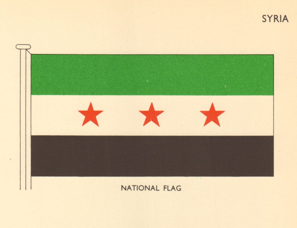 SYRIA FLAGS. National Flag 1955 old vintage print picture