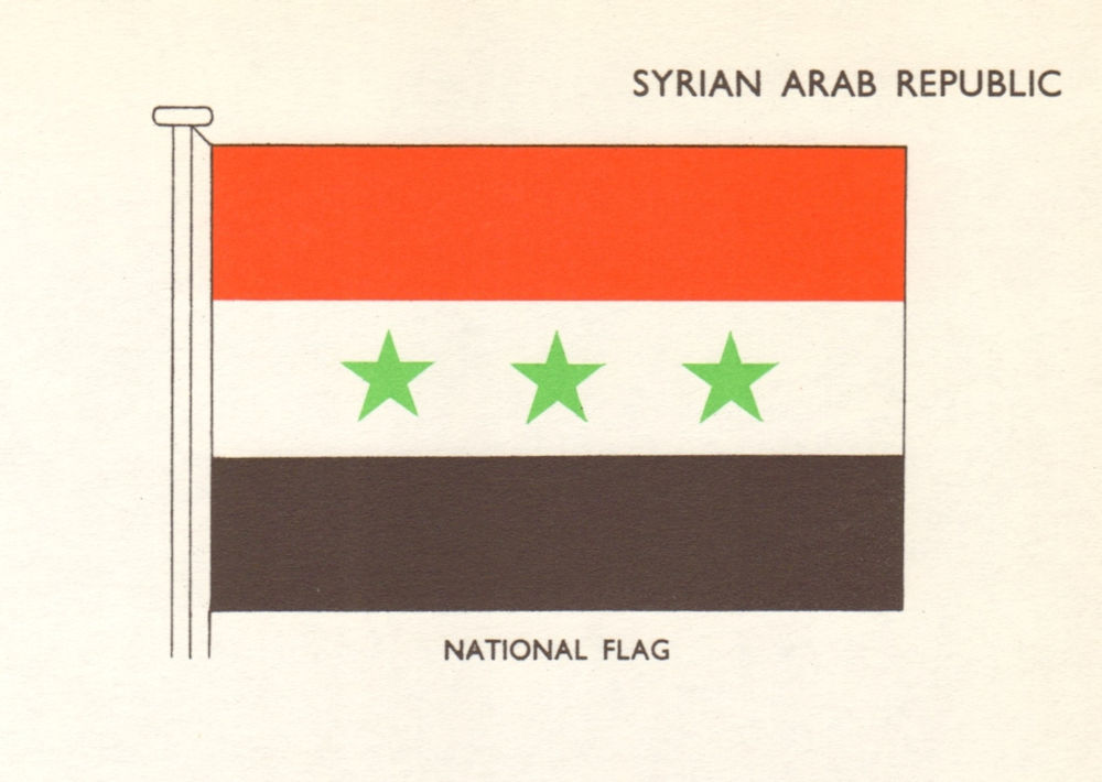 SYRIA FLAGS. Syrian Arab Republic. National Flag 1965 old vintage print