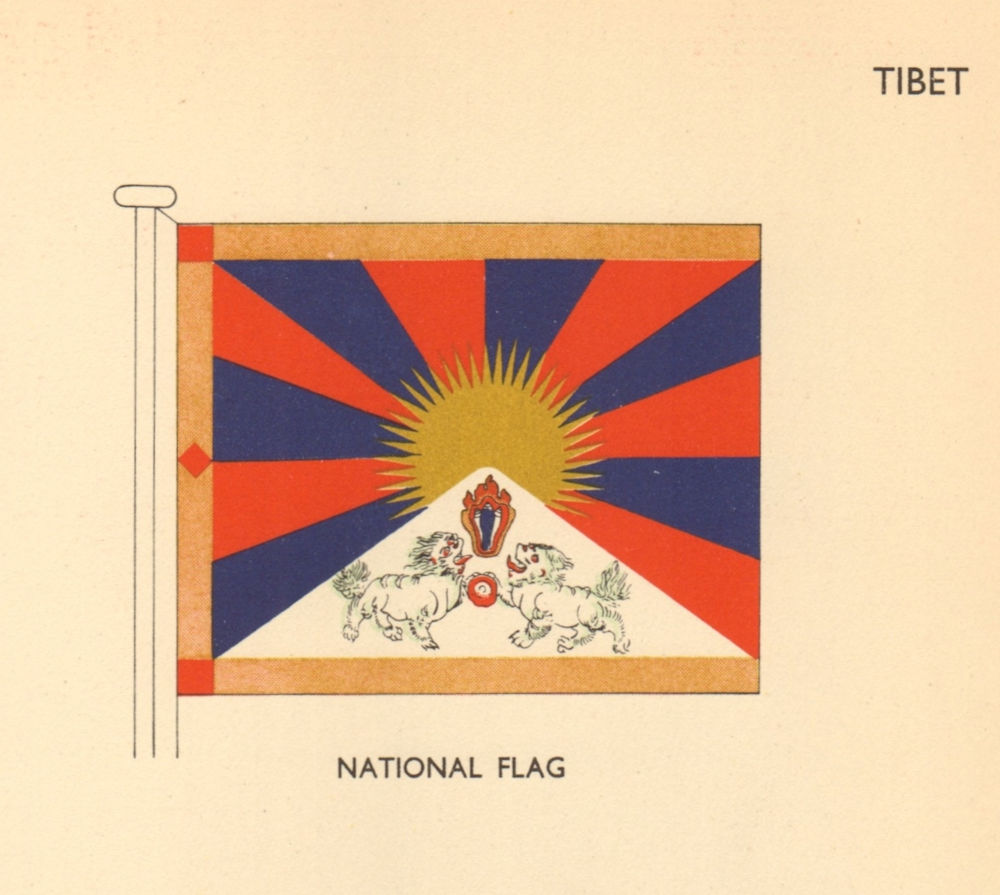 TIBET FLAGS. National Flag 1955 old vintage print picture