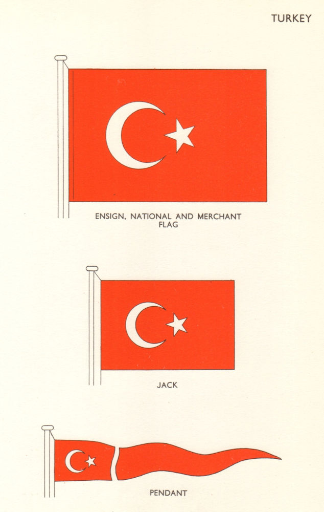 Associate Product TURKEY FLAGS. Ensign, National and Merchant Flag, Jack, Pendant 1964 old print