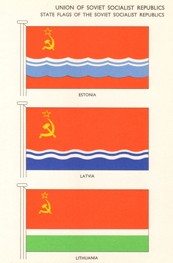 BALTIC STATES FLAGS. USSR. Estonia Latvia Lithuania 1964 old vintage print