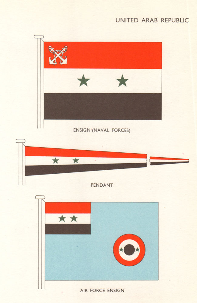 EGYPT SYRIA FLAGS. United Arab Republic. Naval Air Force Ensign Pendant 1964