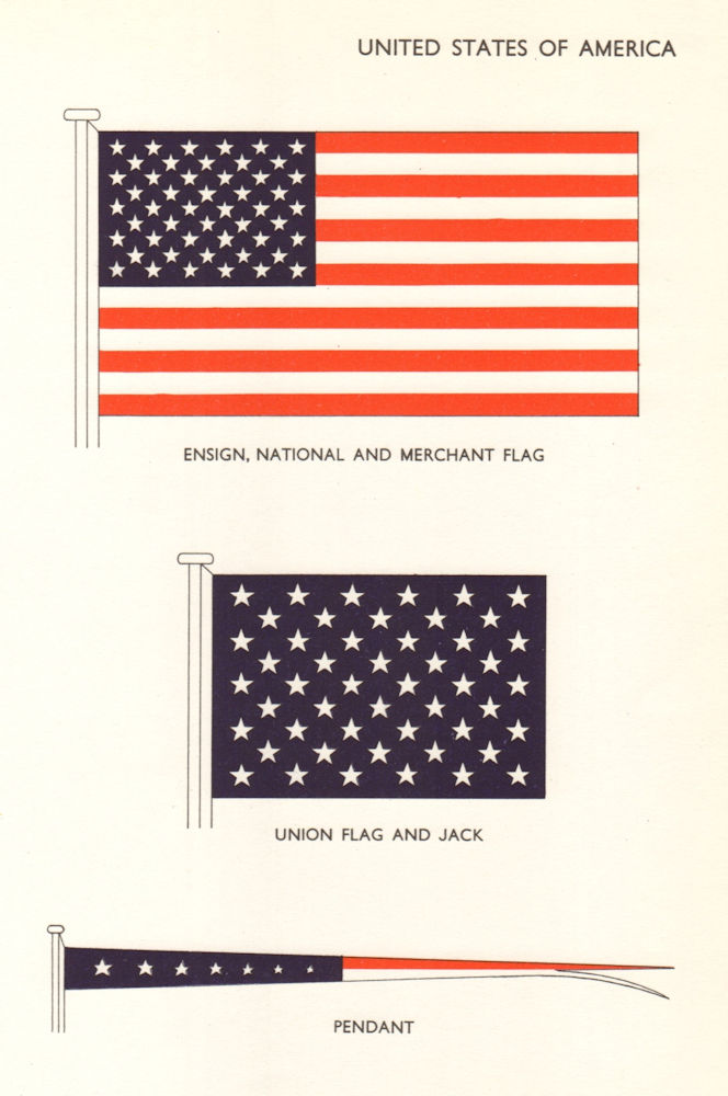 USA FLAGS Ensign National Merchant Union Flag Jack Pendant 1964 old print