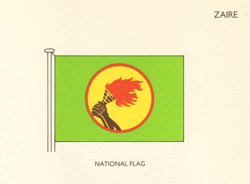 ZAIRE FLAGS. National Flag 1979 old vintage print picture