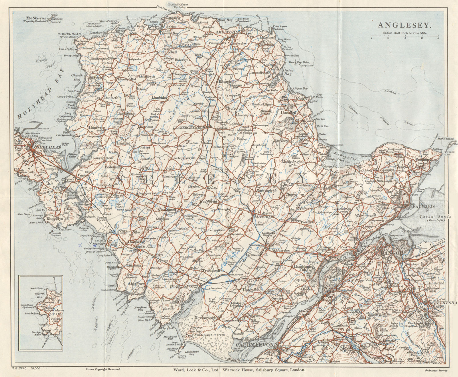 ANGLESEY. Menai Strait Holyhead Bangor Beaumaris Caernarvon. WARD LOCK 1934 map