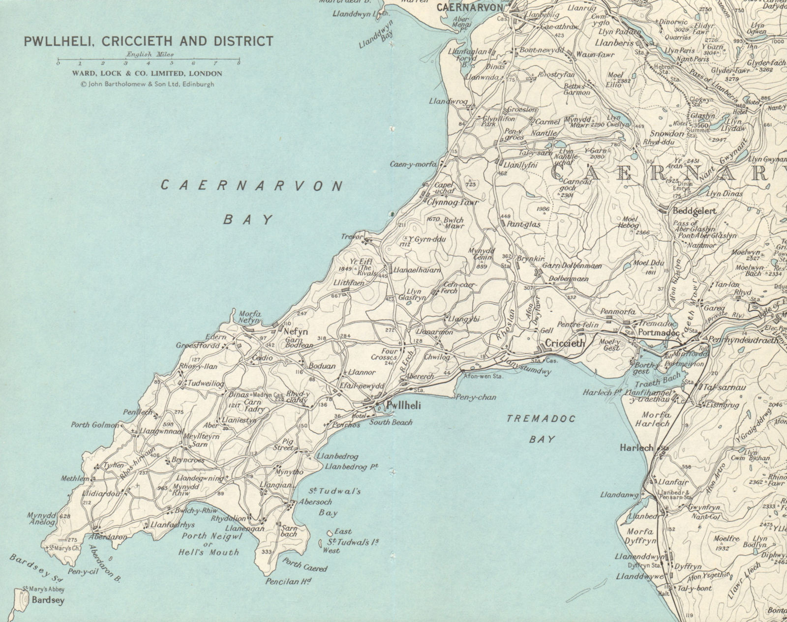LLYN PENINSULA Pwllheli Criccieth Harlech Caernarfon. WARD LOCK 1968 old map