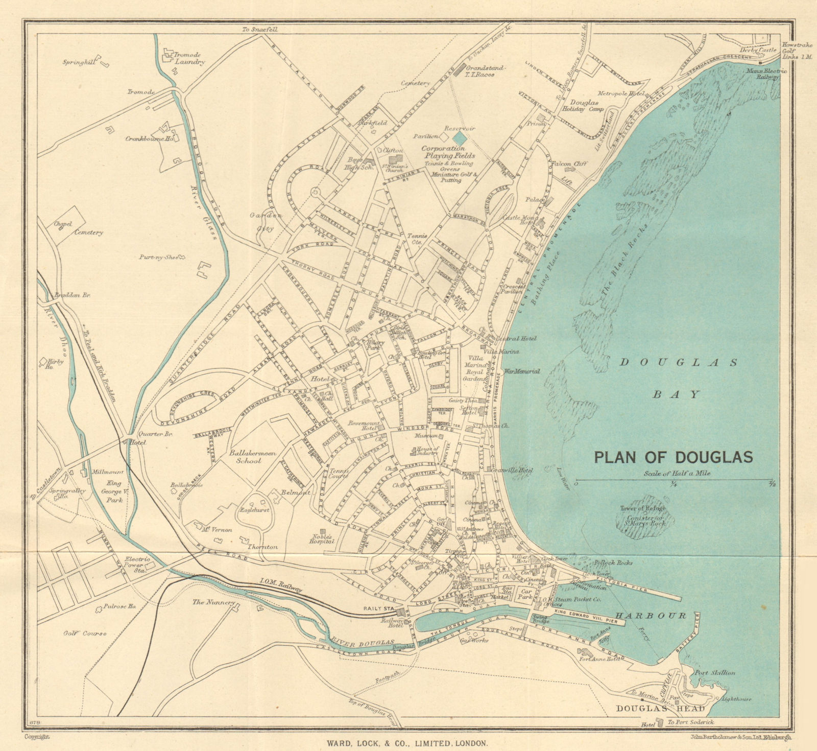 Associate Product DOUGLAS vintage town/city plan. Isle of Man. WARD LOCK 1951 old vintage map