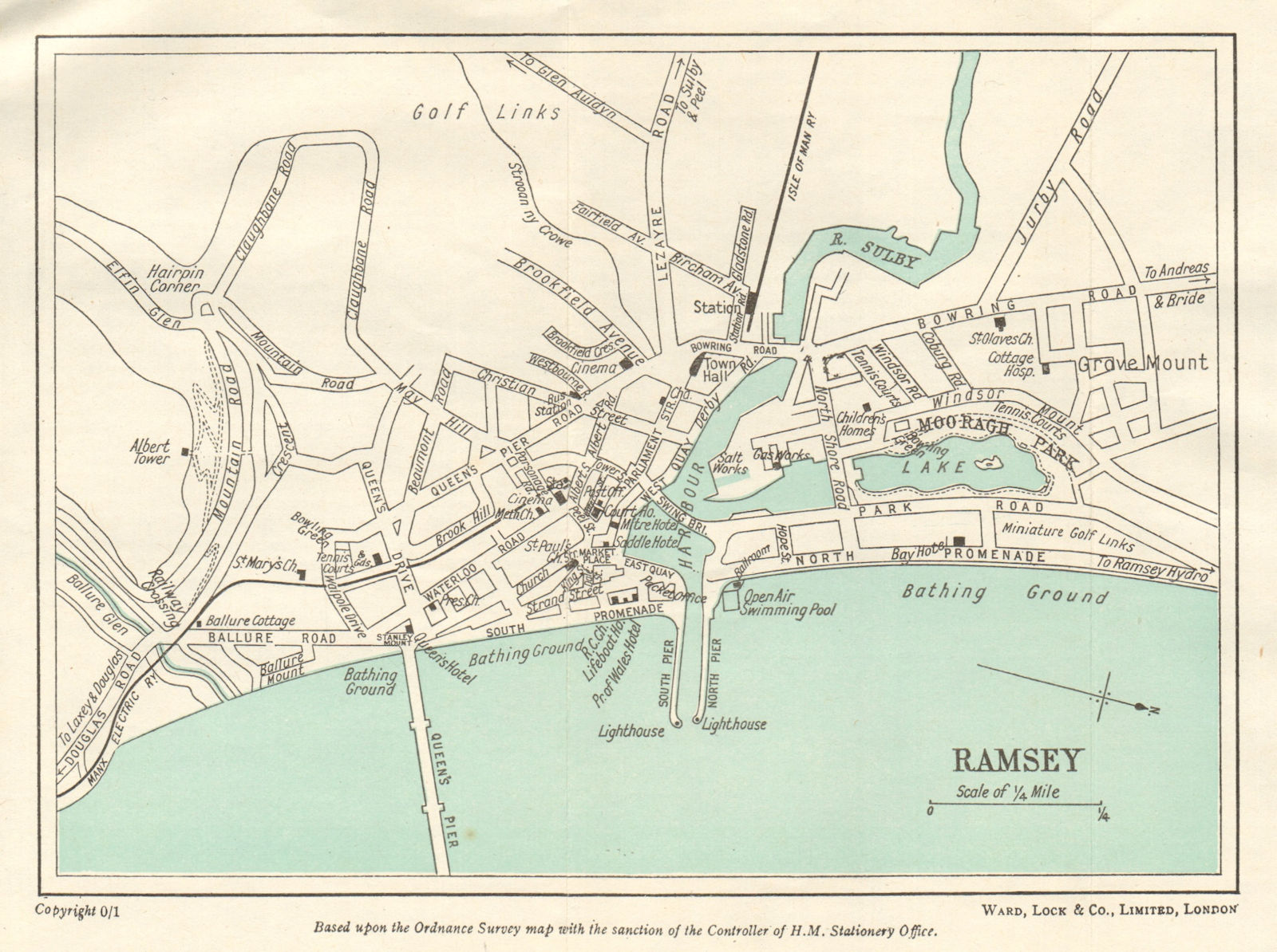 Associate Product RAMSEY vintage town/city plan. Isle of Man. WARD LOCK 1951 old vintage map