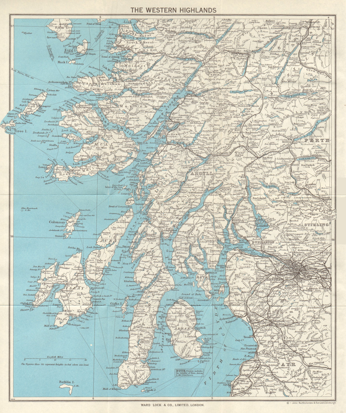 WESTERN HIGHLANDS. Scotland. Islay Jura Mull Kintyre Arran. WARD LOCK 1961 map