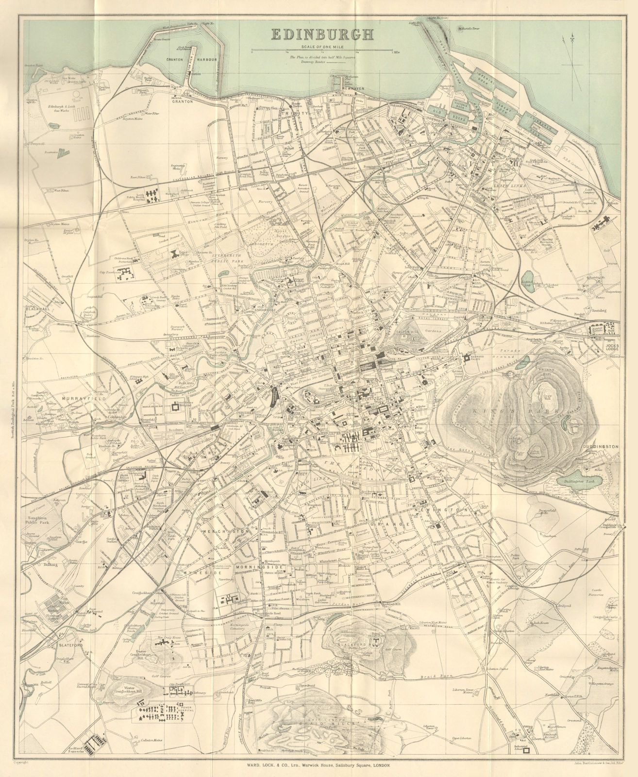 EDINBURGH & LEITH vintage town/city plan. Scotland. WARD LOCK 1922 old map