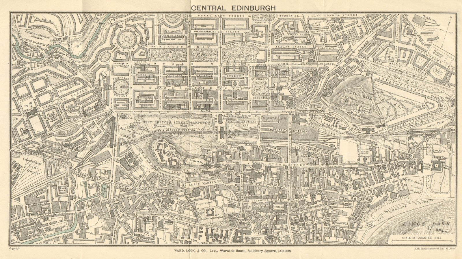 CENTRAL EDINBURGH vintage town/city plan. Scotland. WARD LOCK 1922 old map