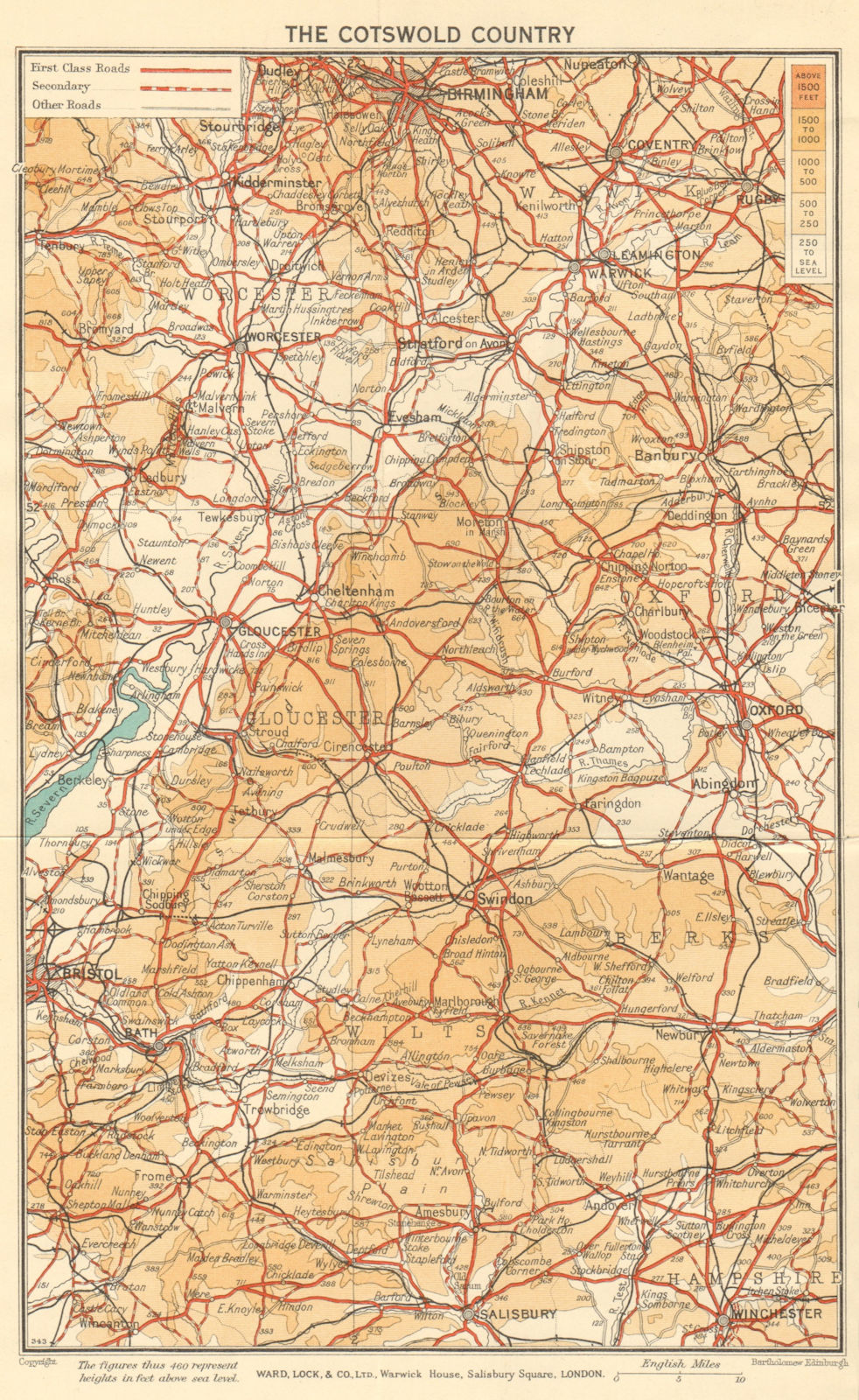 Associate Product THE COTSWOLDS Gloucester Cheltenham Oxford Bath Cirencester. WARD LOCK 1940 map