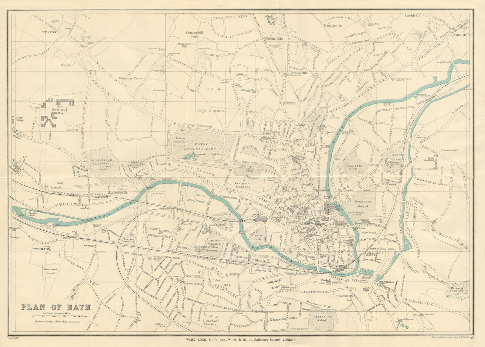 BATH vintage town/city plan. Somerset. WARD LOCK 1935 old vintage map chart