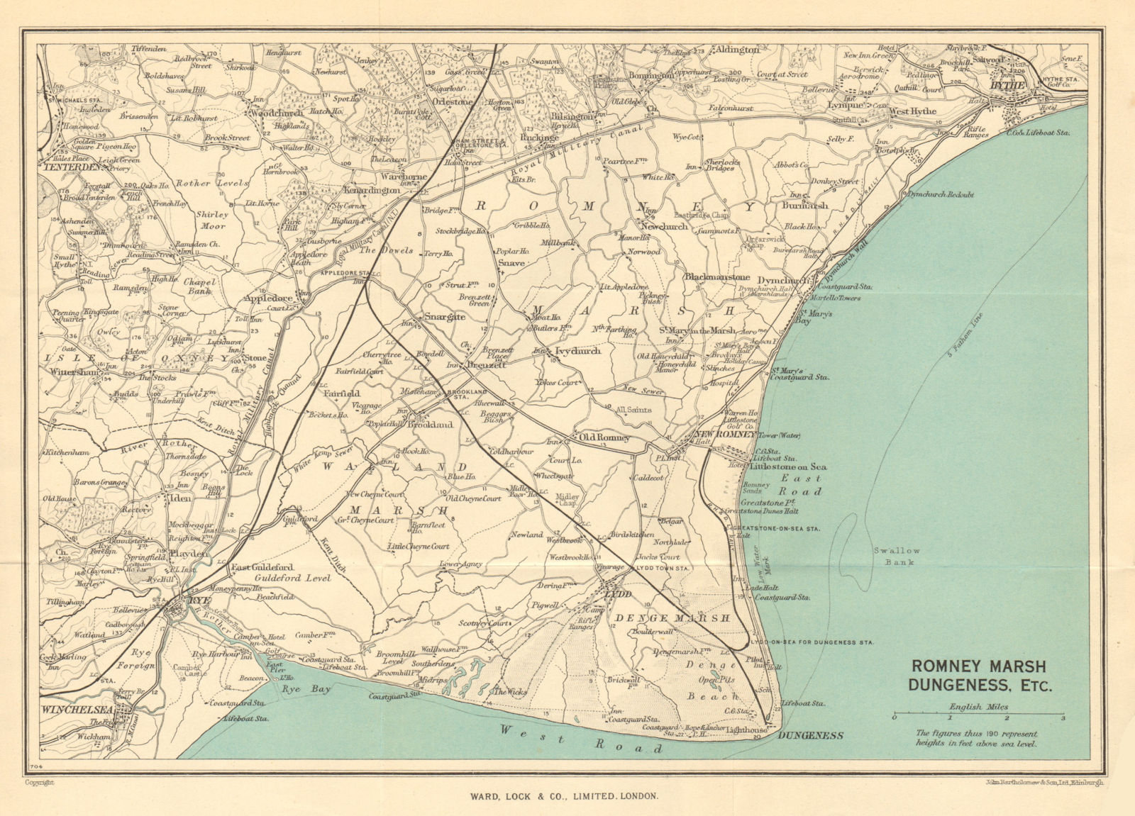 ROMNEY MARSH. Dungeness Rye Hythe Winchelsea. Walland Marsh. Kent 1952 old map