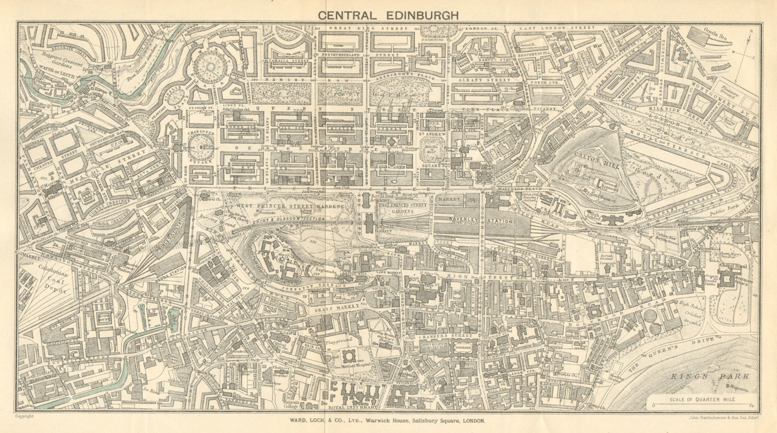 CENTRAL EDINBURGH vintage town/city plan. Scotland. WARD LOCK 1921 old map