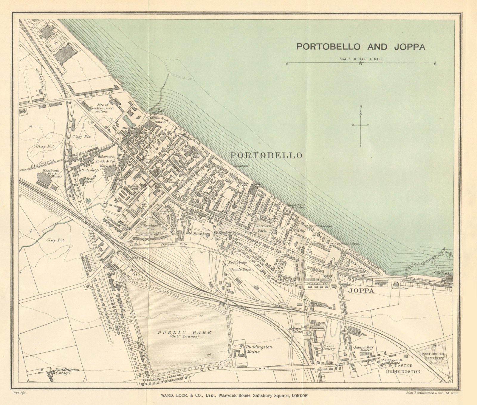 PORTOBELLO AND JOPPA vintage town/city plan. Scotland. WARD LOCK 1921 old map