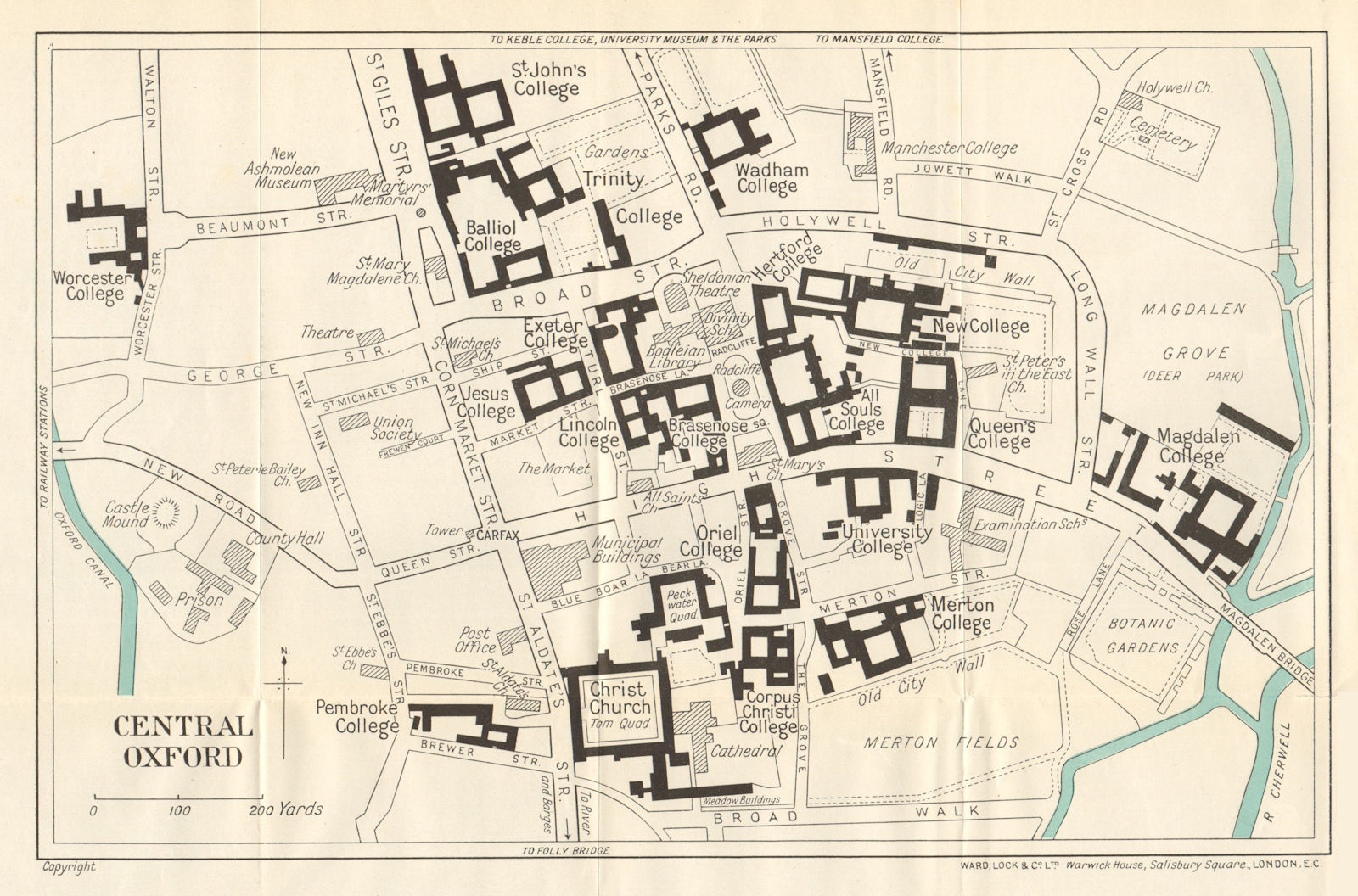 Associate Product CENTRAL OXFORD vintage town/city plan. University colleges. WARD LOCK 1924 map