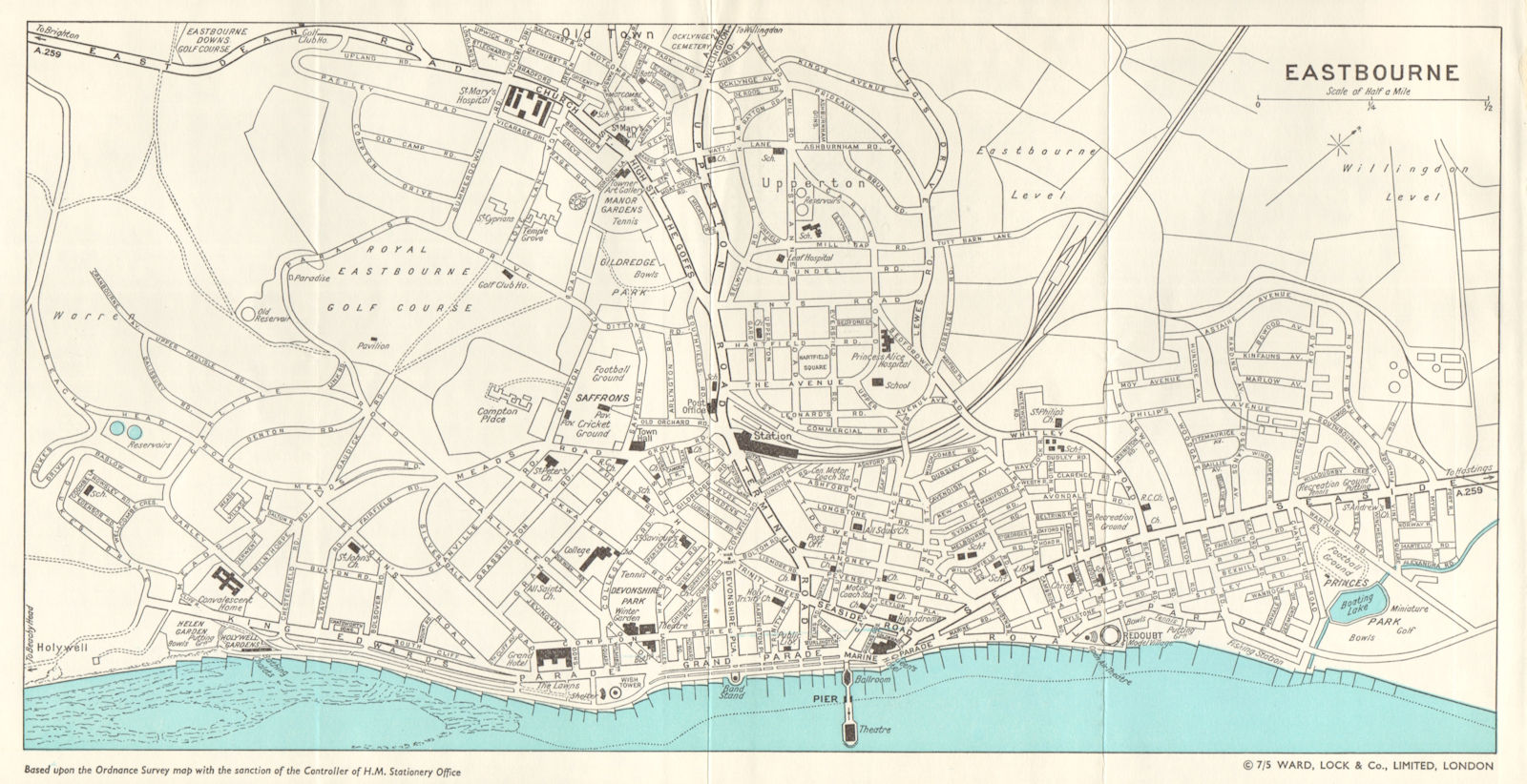 EASTBOURNE vintage town/city plan. Sussex. WARD LOCK 1961 old vintage map