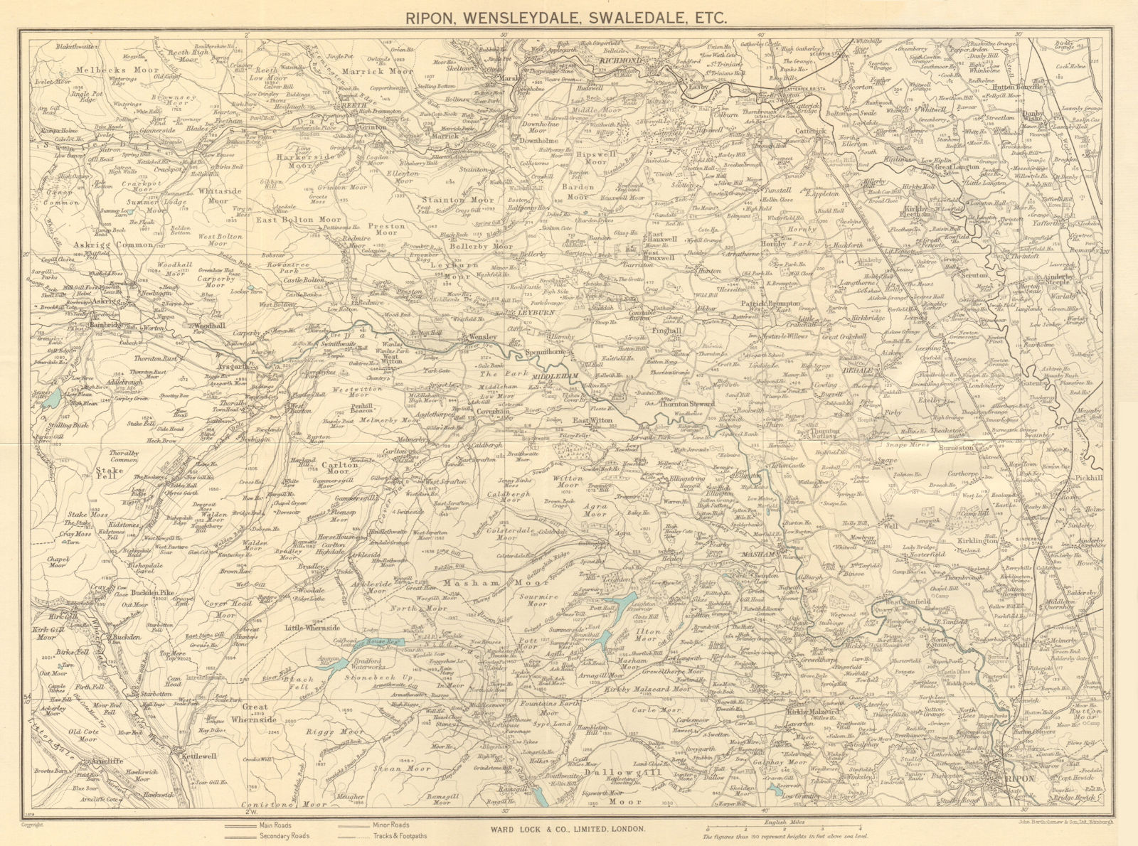 YORKSHIRE DALES Ripon Wensleydale Swaledale Richmond. WARD LOCK 1961 old map