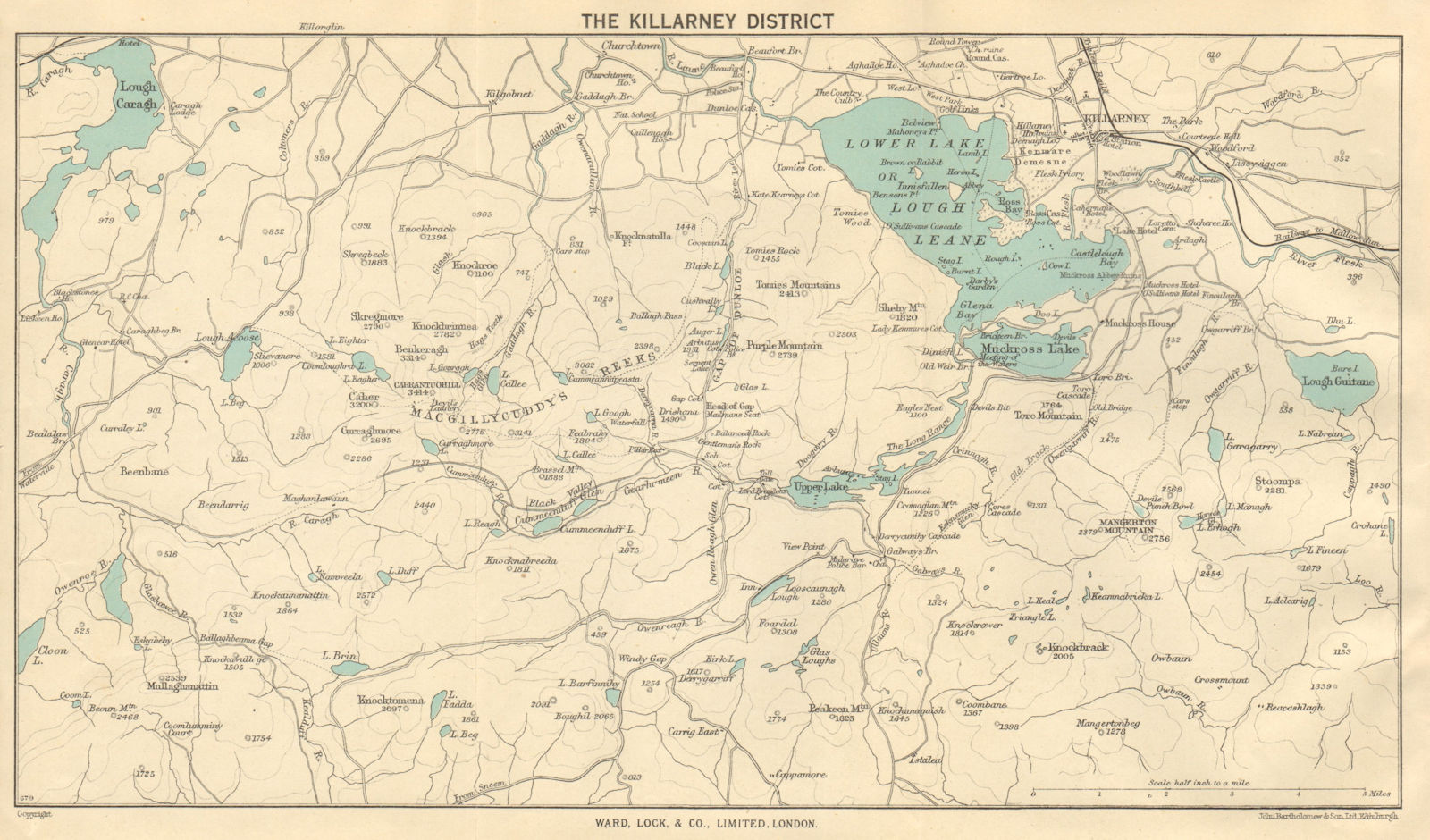 KILLARNEY LAKES & district. Macgillycuddy's River. Ireland. WARD LOCK c1948 map