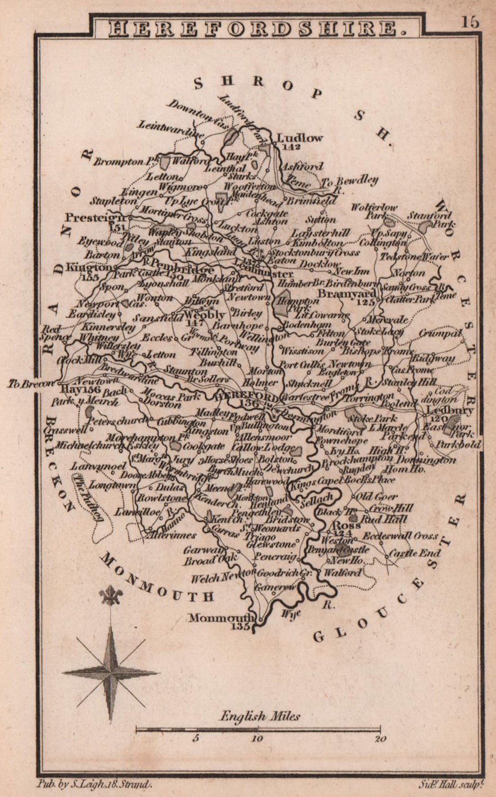 Associate Product Herefordshire miniature county map by Samuel Leigh / Sidney Hall c1820 old