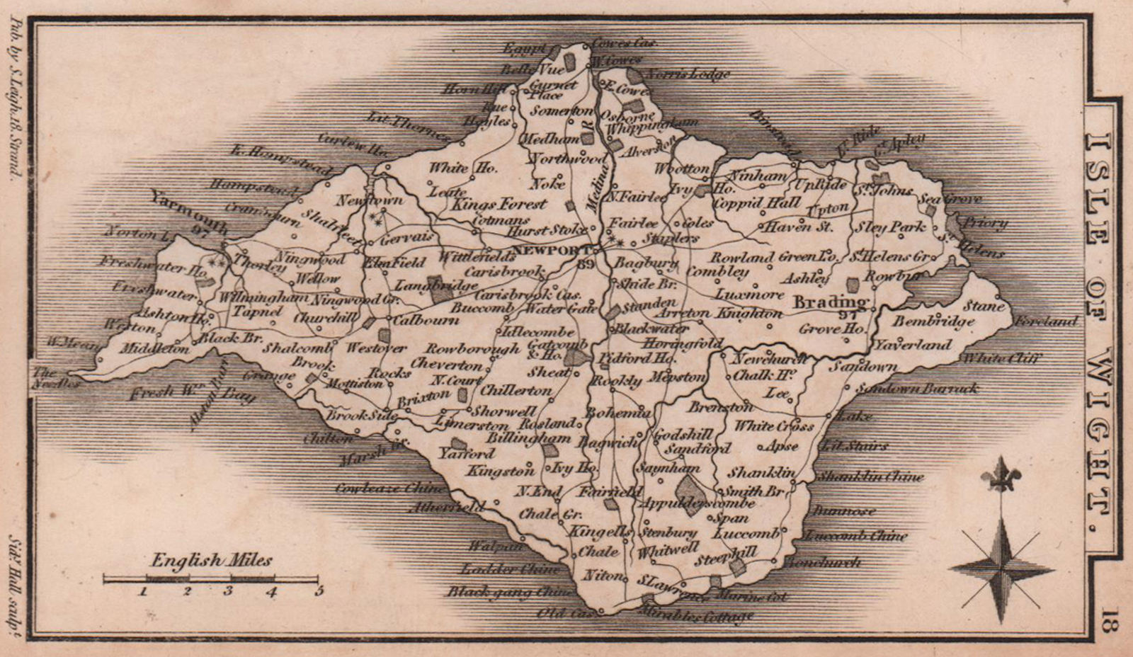 Isle of Wight miniature map by Samuel Leigh / Sidney Hall c1820 old