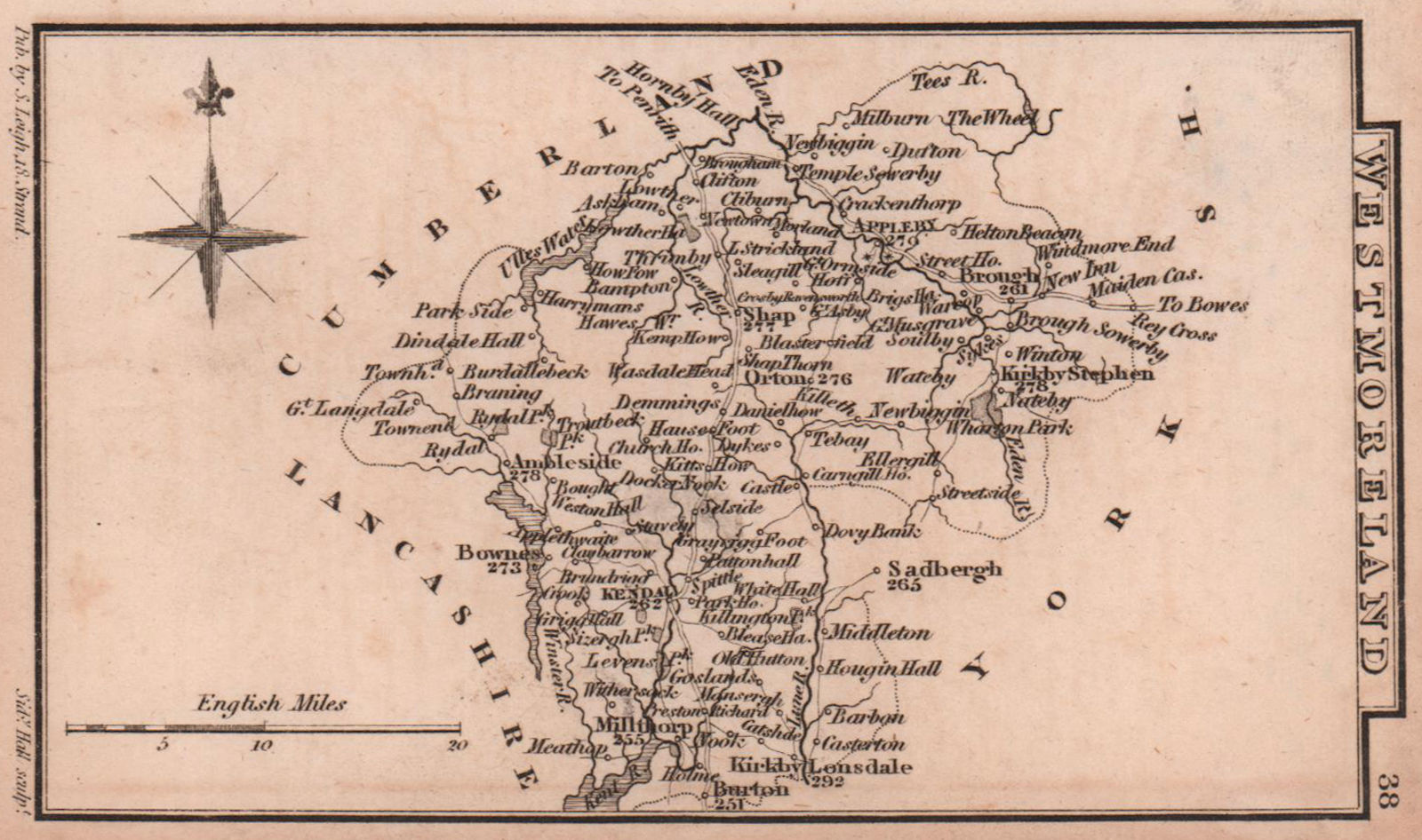 Associate Product Westmoreland miniature county map by Samuel Leigh / Sidney Hall c1820 old