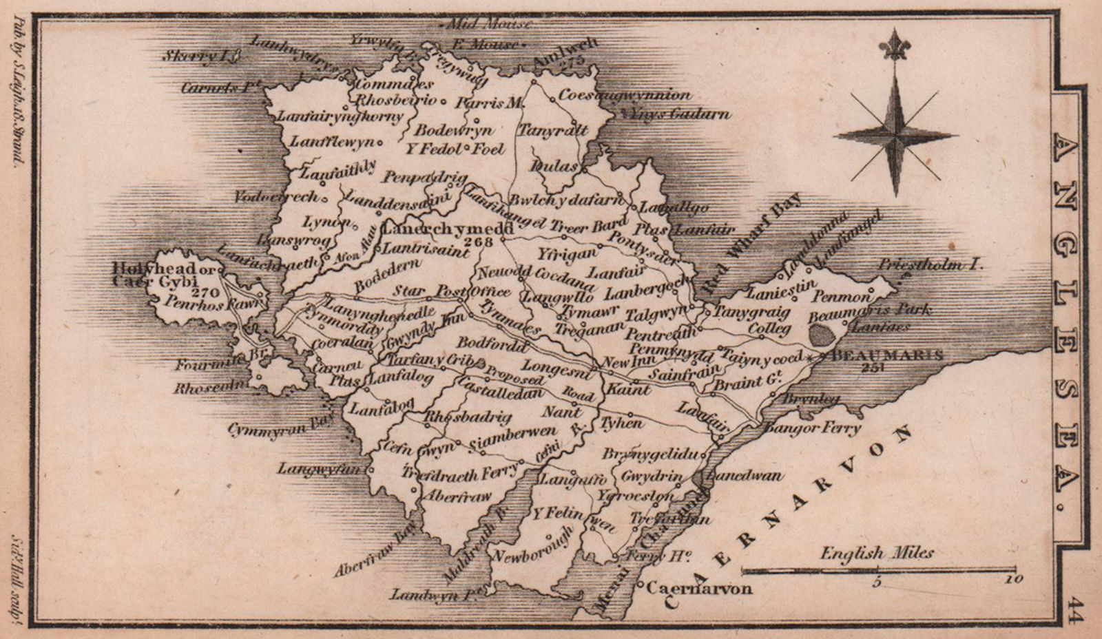 Anglesea / Anglesey miniature county map by Samuel Leigh / Sidney Hall c1820
