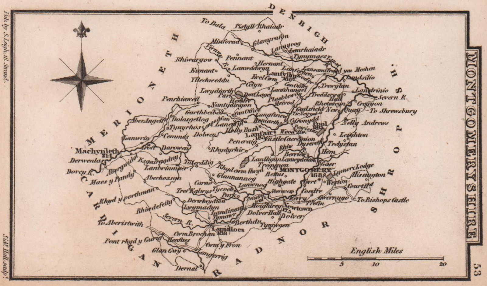 Associate Product Montgomeryshire miniature county map by Samuel Leigh / Sidney Hall c1820