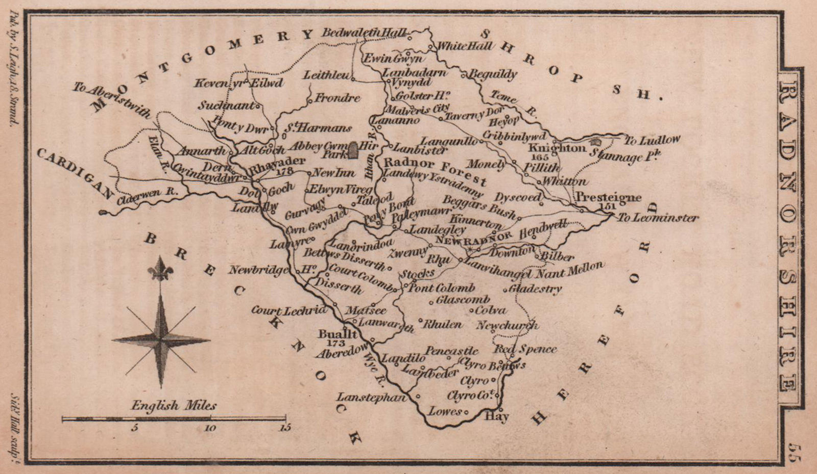 Associate Product Radnorshire miniature county map by Samuel Leigh / Sidney Hall c1820 old