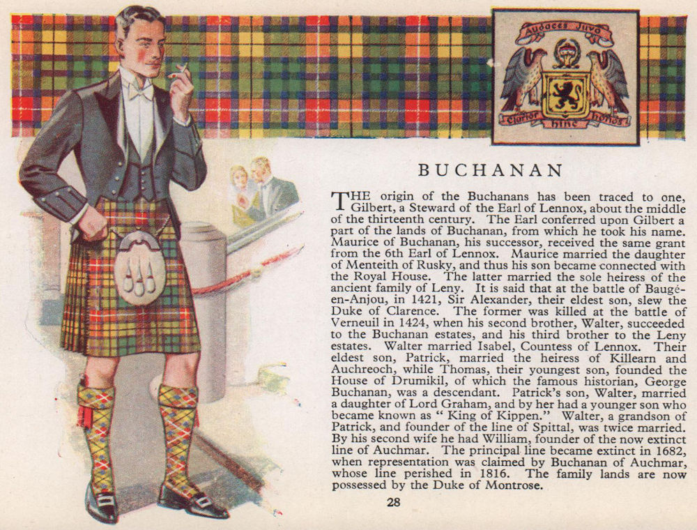Associate Product Buchanan. Scotland Scottish clans tartans arms 1957 old vintage print picture