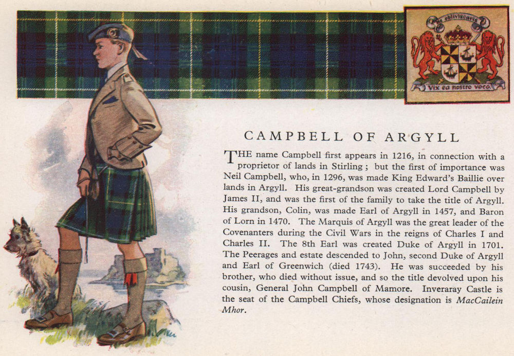 Associate Product Campbell of Argyll. Scotland Scottish clans tartans arms 1957 old print