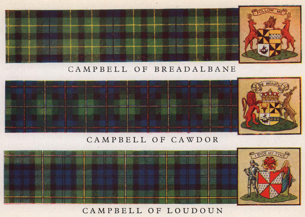 Campbell Breadalbane Cawdor Loudoun. Scotland Scottish clans tartans arms 1957