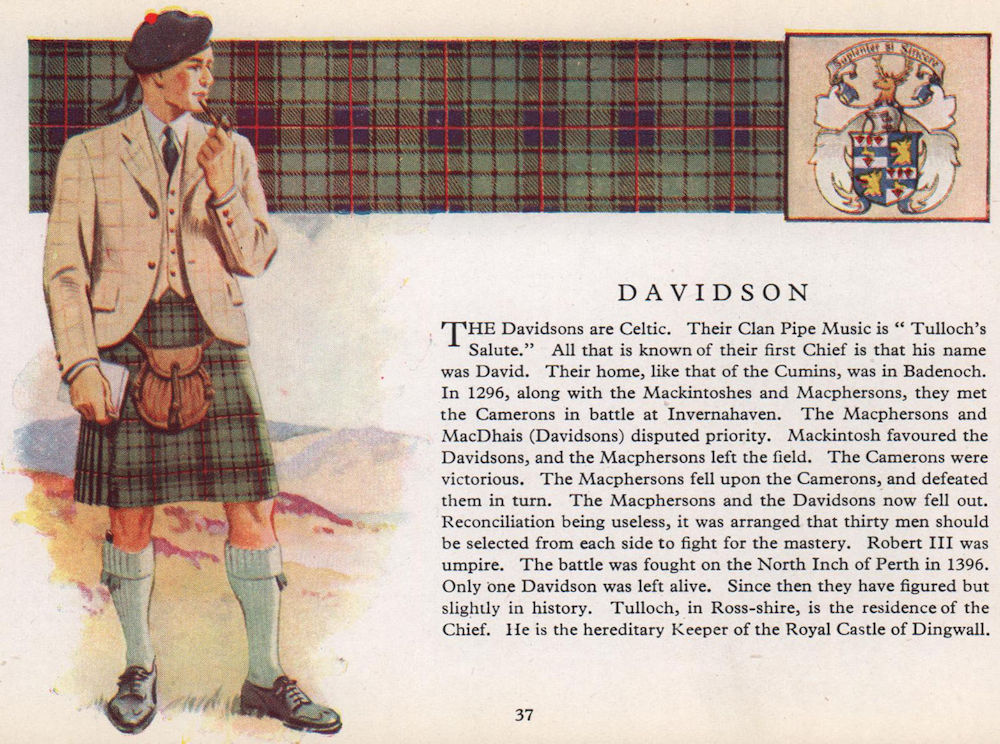Associate Product Davidson. Scotland Scottish clans tartans arms 1957 old vintage print picture