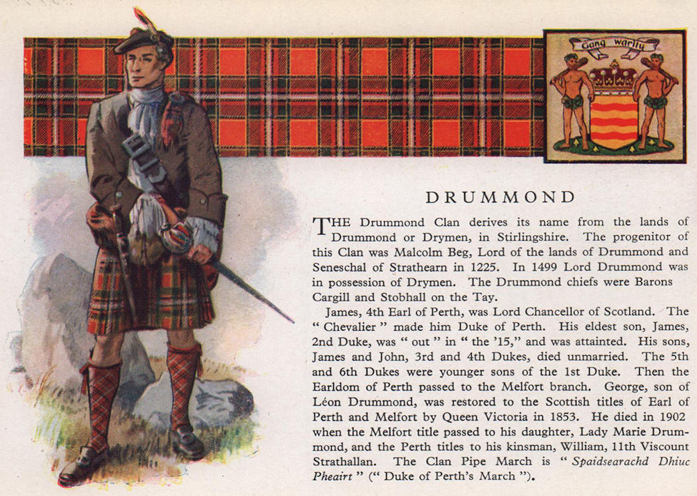 Associate Product Drummond. Scotland Scottish clans tartans arms 1957 old vintage print picture