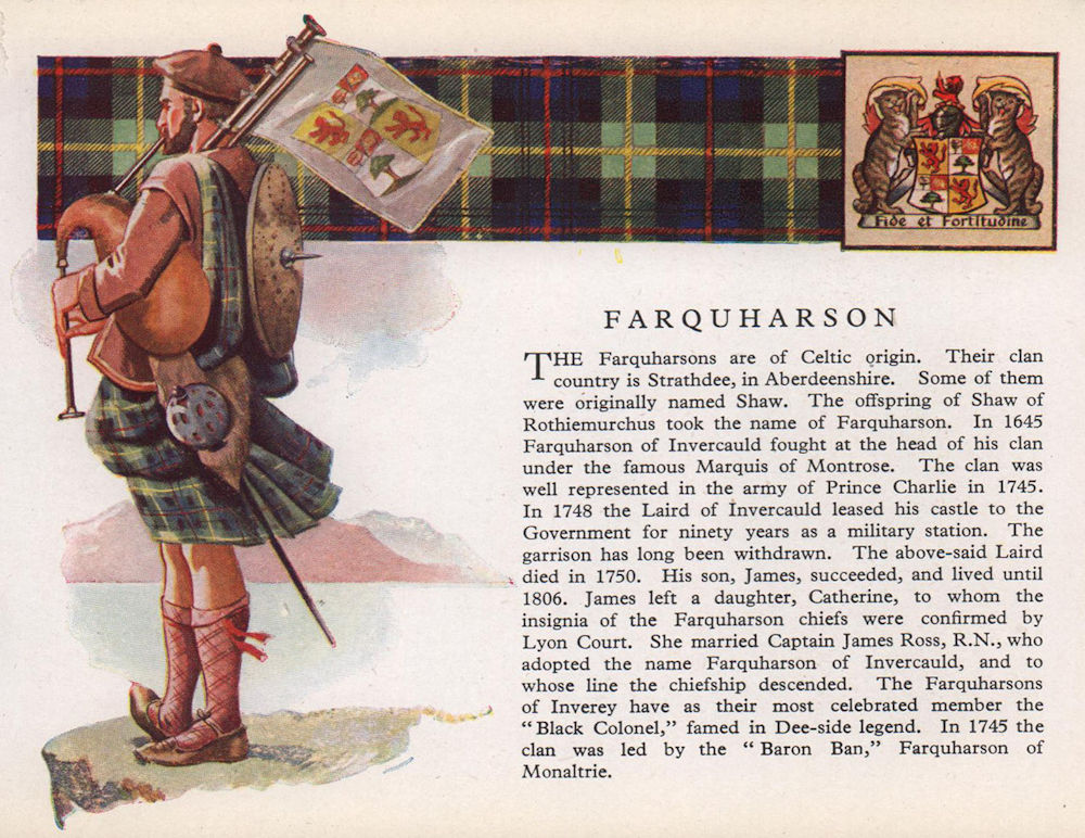 Associate Product Farquharson. Scotland Scottish clans tartans arms 1957 old vintage print