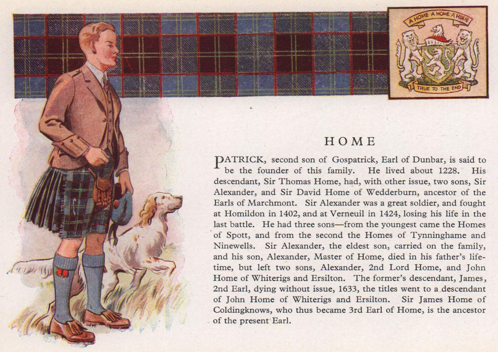 Home. Scotland Scottish clans tartans arms 1957 old vintage print picture