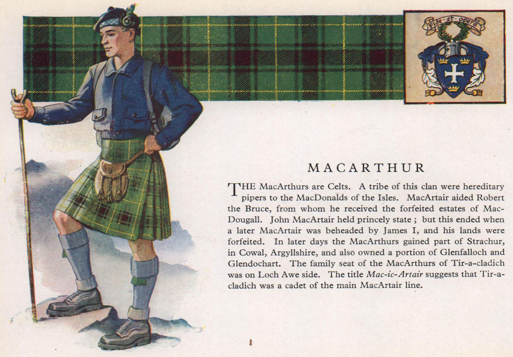 Associate Product MacArthur. Scotland Scottish clans tartans arms 1957 old vintage print picture