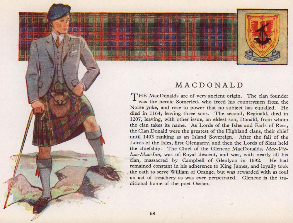 Associate Product MacDonald. Scotland Scottish clans tartans arms 1957 old vintage print picture