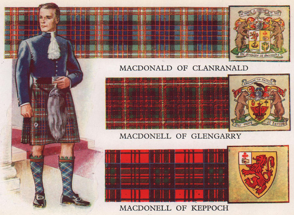 MacDonald Clanranald, MacDonell Glengarry Keppoch. Scottish clans tartans 1957