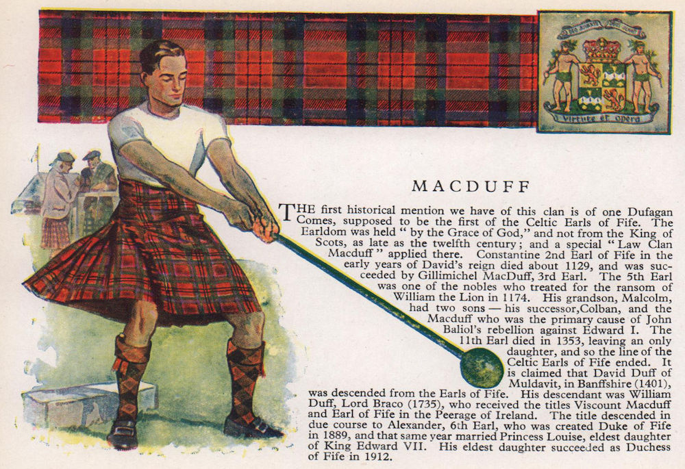 MacDuff. Scotland Scottish clans tartans arms 1957 old vintage print picture