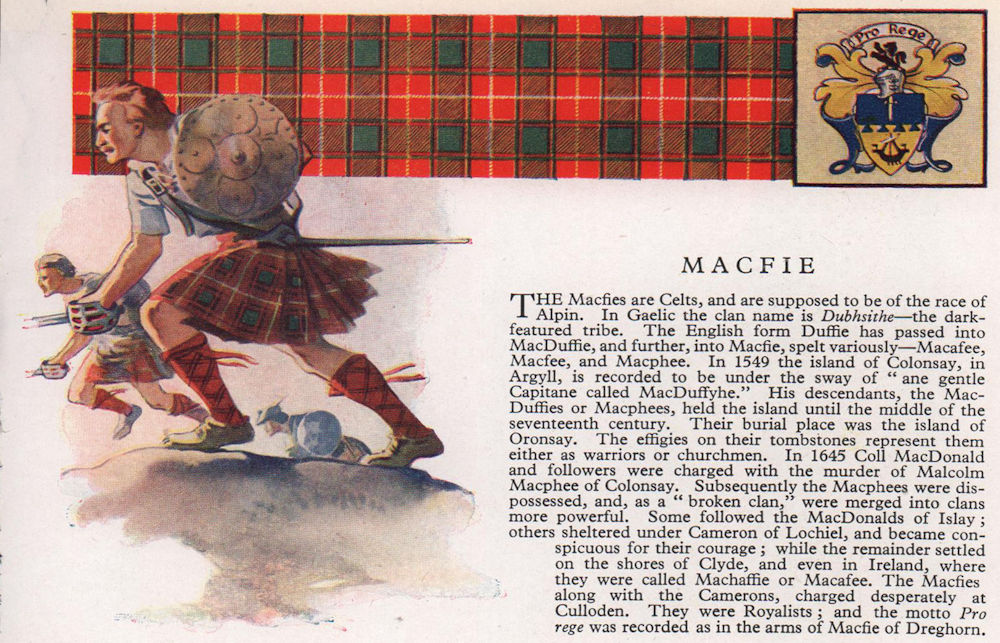 Associate Product MacFie. Scotland Scottish clans tartans arms 1957 old vintage print picture