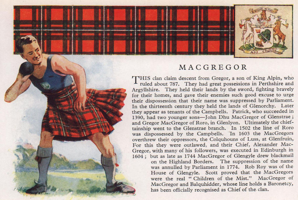 Associate Product MacGregor. Scotland Scottish clans tartans arms 1957 old vintage print picture