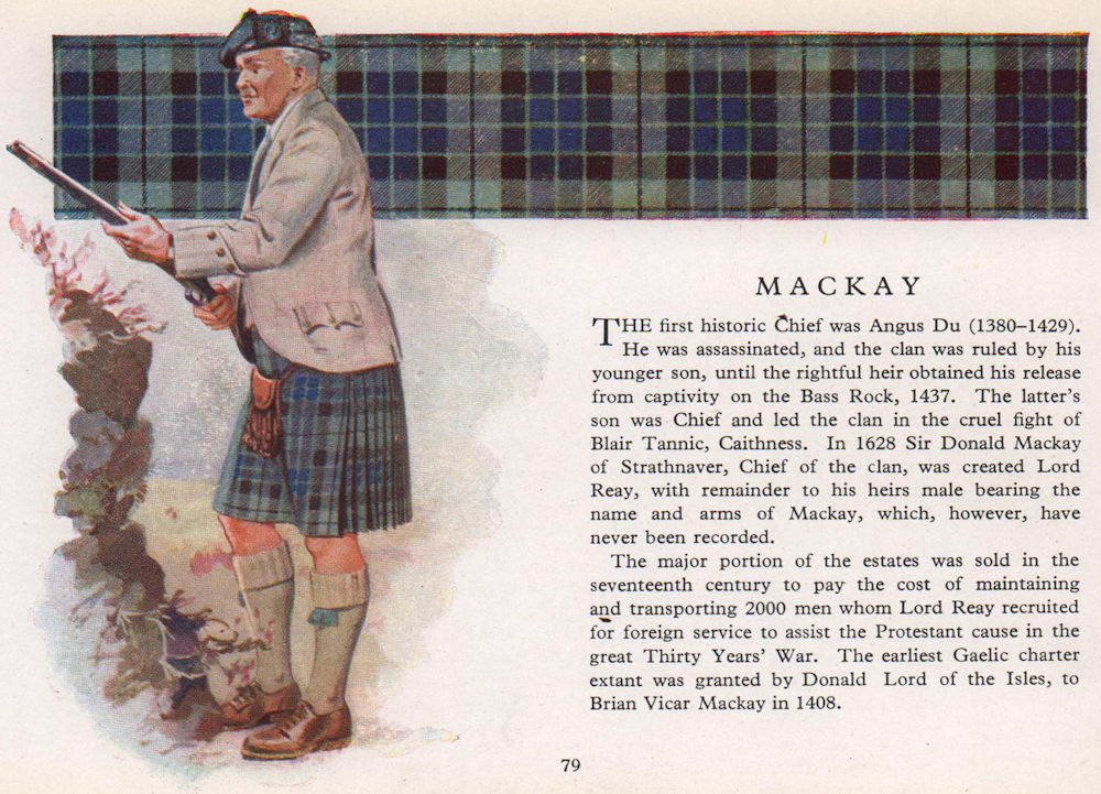 MacKay. Scotland Scottish clans tartans arms 1957 old vintage print picture